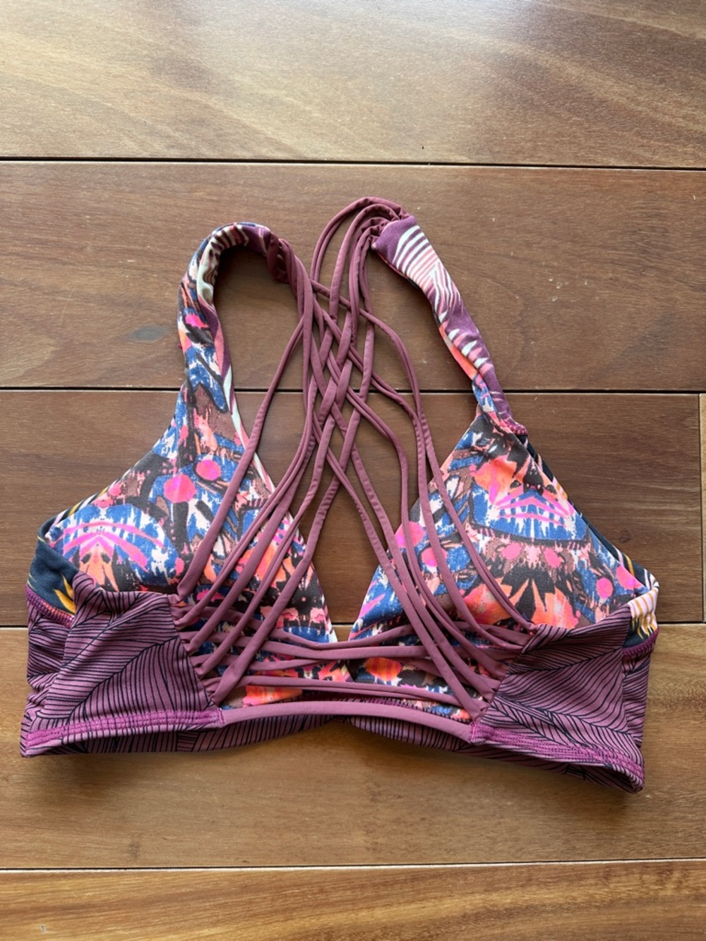 Maaji Strappy Tropical Print Swim Top - Plum Pink L - Picture 2 of 7